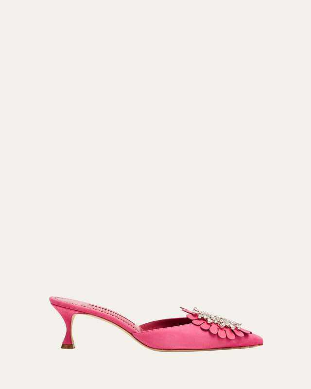 Suede 50mm Crystal Buckle Mule Pumps